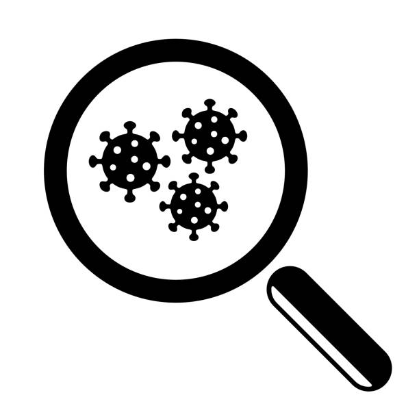 Magnifying glass and virus cell close up. Virus research concept with magnifier glass. coronavirus virus stock illustrations