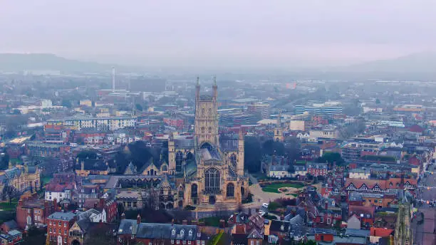 City of Gloucester and Gloucester Cathedral in England - aerial view -aerial photography