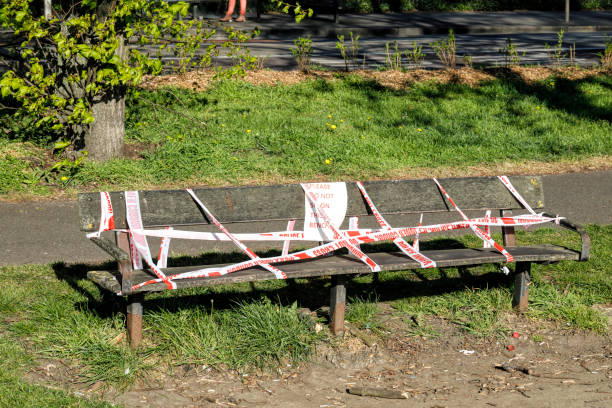 Covid-19 benches bound with police tape