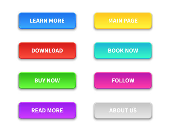 Ui buttons. Colored trendy flat button. Buy, now and learn, more. Download and read, more. Pointer navigation vector elements Ui buttons. Colored trendy flat button. Buy, now and learn, more. Download and read, more. Pointer navigation vector gradients elements reading menu stock illustrations