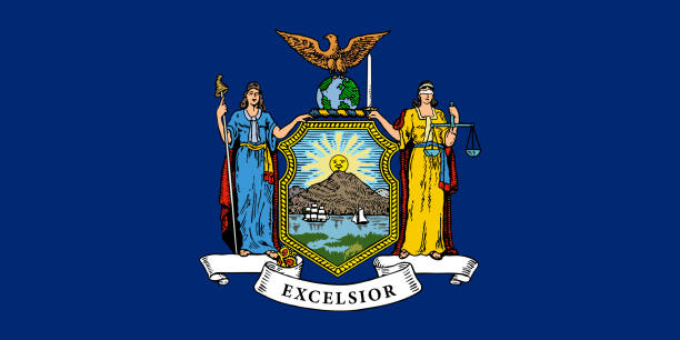 флаг штата нью-йорк, векторная иллюстрация. герб штата нью-йорк на синем фоне, качественная нарисованная от руки иллюстрация. - new york stock illustrations