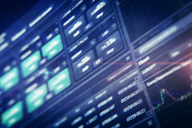 istock Financial charts and statistics on digital display 1220111771