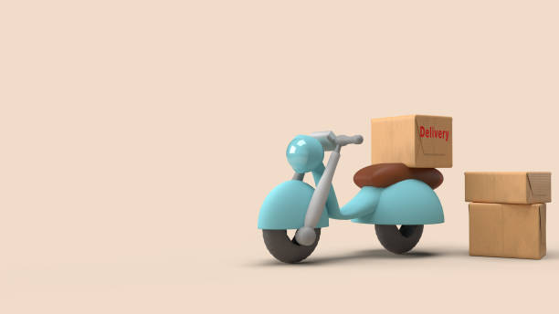 istock delivery send order with motors bike 3d rendering. 1220112496