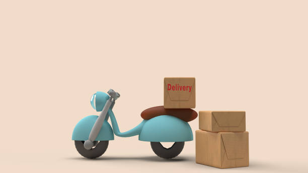 istock delivery send order with motors bike 3d rendering. 1220112503