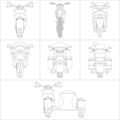 Motorcycle back view set painting canvas set vector illustration