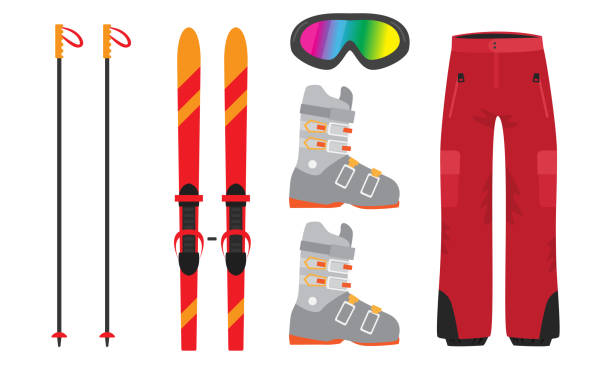 illustrations, cliparts, dessins animés et icônes de vêtements et équipements élégants pour l’illustration vectorielle de ski de montagne - ski pants