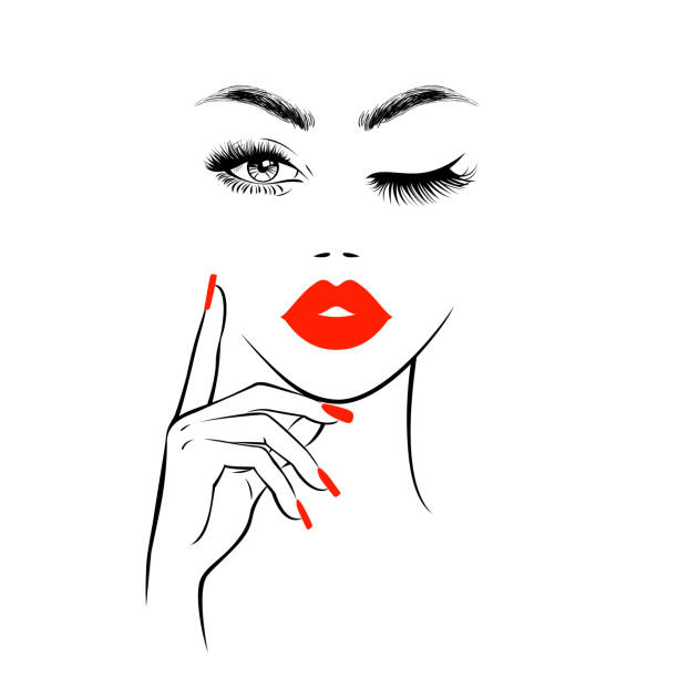 Ilustración de Hermosa Cara De Mujer Con Labios Rojos Pestañas Exuberantes Un Ojo Abierto Uno Cerrado Mano Con Uñas De Manicura Rojas Salón De Spa Logotipo De Belleza Ilustración Vectorial y más Ilustración de Hermosa Cara De Mujer Con Labios Rojos Pestañas Exuberantes Un Ojo Abierto Uno Cerrado Mano Con Uñas De Manicura Rojas Salón De Spa Logotipo De Belleza Ilustración Vectorial y más