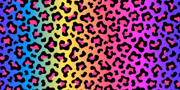 neon regenbogen farbigeleopard druck nahtlose muster. gradientenhintergrund. vektor-tapete. - tierimitation stock-grafiken, -clipart, -cartoons und -symbole