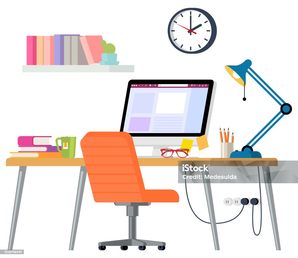 Home office Vector illustration of home office Desk stock vector