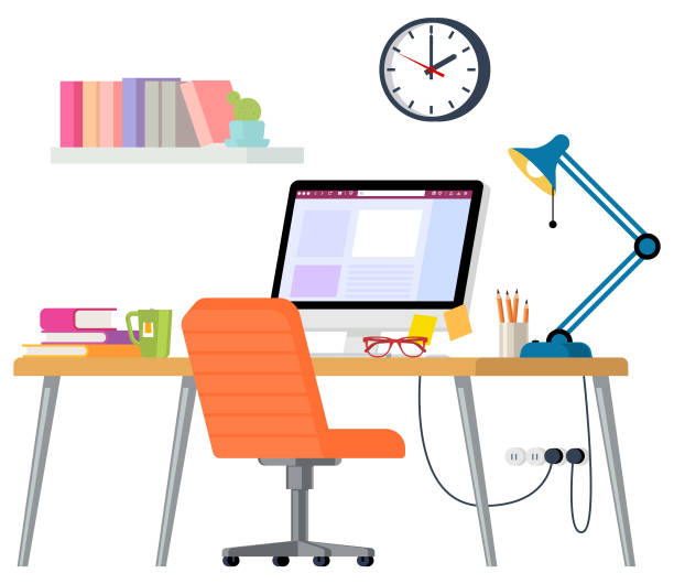 Home office Vector illustration of home office desk stock illustrations