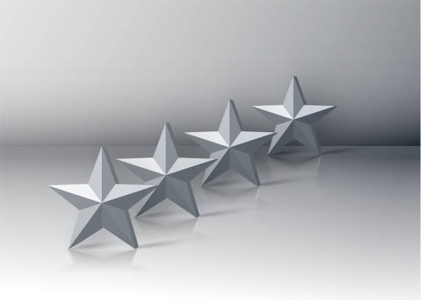 グレーの背景にグレーの 3d 星評価 4 つ、ベクトルのイラスト - rating star shape ranking four objects点のイラスト素材／クリップアート素材／マンガ素材／アイコン素材