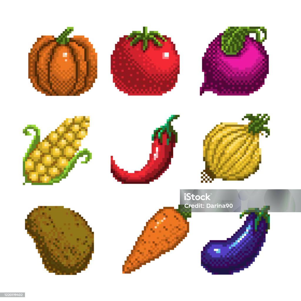 Vetores de Conjunto De Pixel Art Ícone De Frutas 32x32 Pixels e mais  imagens de Ameixa - Fruta - iStock