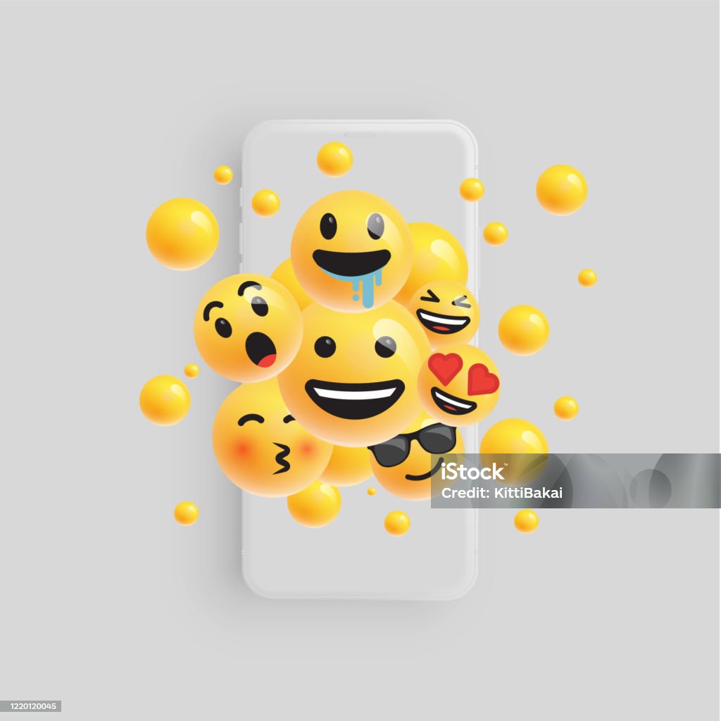 3d And Different Kinds Of Emoticons With Matte Smartphone Vector ...
