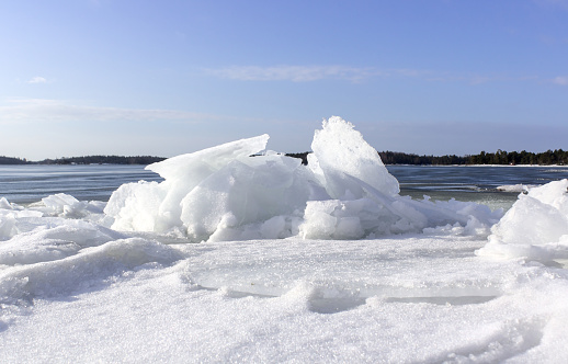 Icy crystals form on the surface of the ice in winter time, Finland