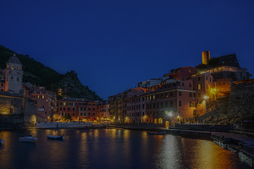 Vernazza town and harbour at night