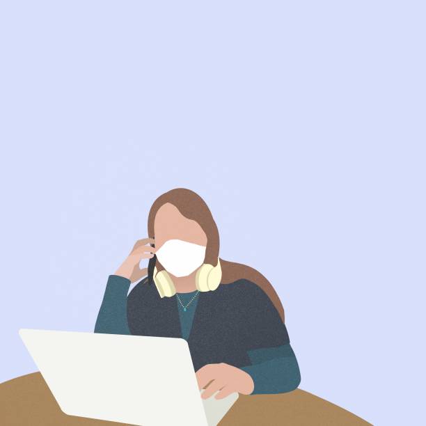 Business women wearing face mask and working at home. vector art illustration