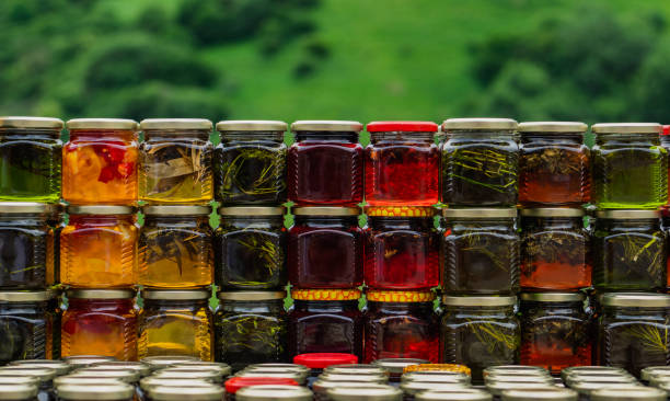 istock Banks with different kinds of honey 1220127304