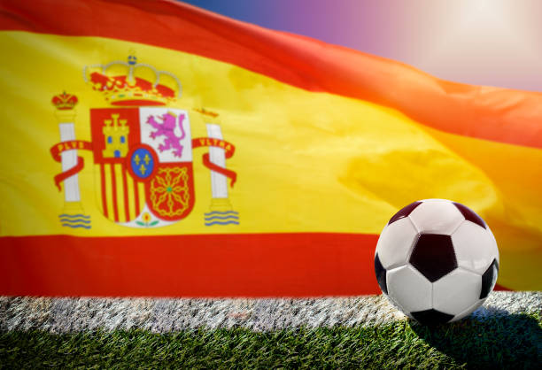 soccer ball with spanish flag in background