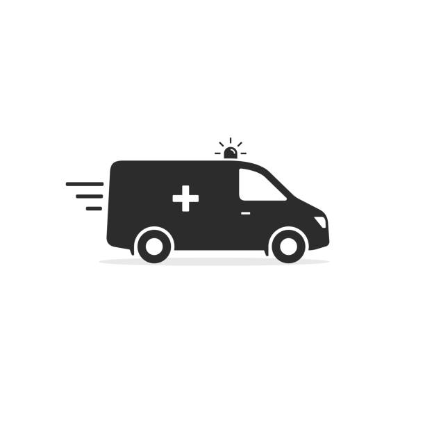 구급차 자동차 아이콘, 벡터 고립 된 간단한 평면 그림 - ambulance mini van speed emergency sign stock illustrations