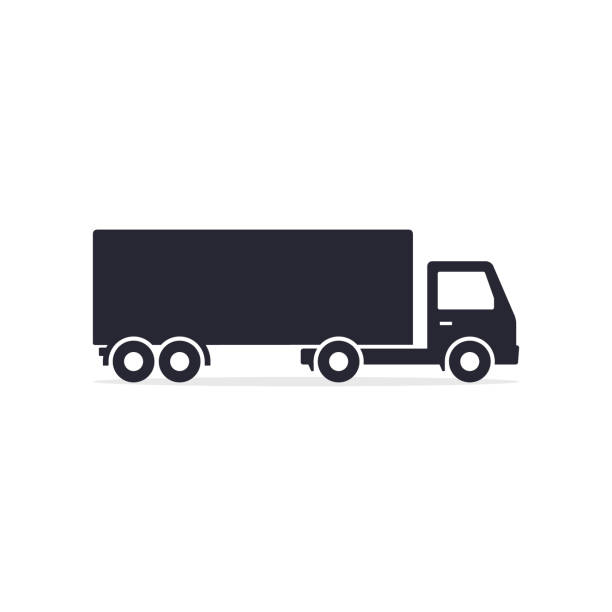 ilustrações, clipart, desenhos animados e ícones de ícone de caminhão de entrega isolado em fundo branco. ilustração da silhueta da vista lateral do vetor - truck semi truck silhouette vector