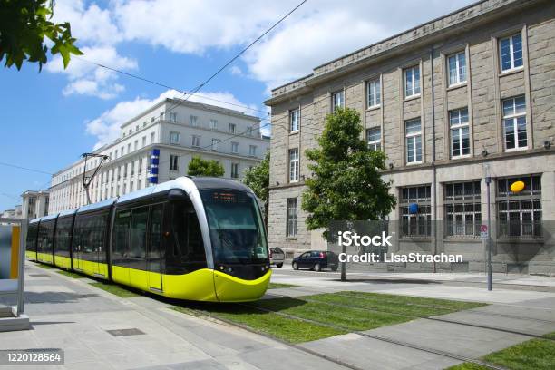 City Center Of Brest Showing The Pedestrian Shopping Area Tram Brest Is A Port City In Brittany In Northwestern France Bisected By The Penfeld River It Is Known For Its Rich Maritime History And Naval Base Stock Photo - Download Image Now