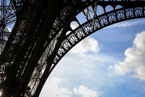 Eiffel Tower against sunny sky