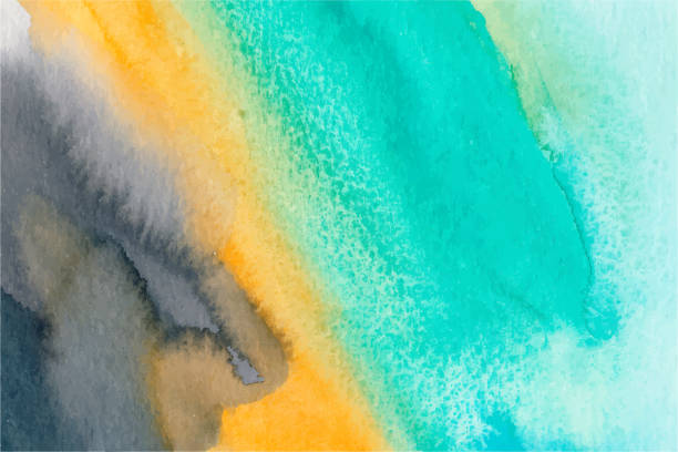 istock Turquoise, orange and blue hand drawn vector watercolour painting. Modern indigo blending illustration. 1220137310