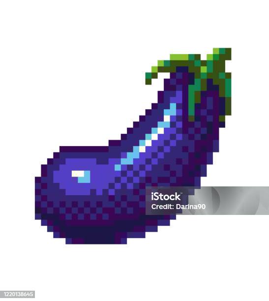Pixel Art Eggplant Icon 32x32 Vector Illustration Stock