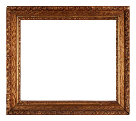 Antique golden textured masterpiece frame with copyspace isolated on white backround.