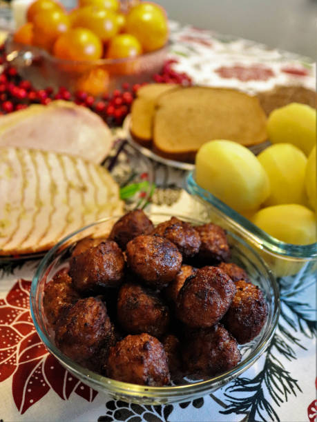 istock Meatballs and other food on Christmas table 1220139340
