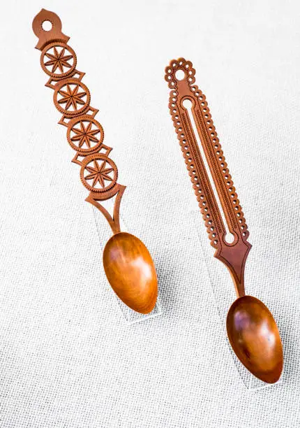 artistic carved wooden spoons by Romanian craftsmen