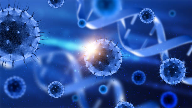 istock 3D medical background with abstract DNA strands and virus cells 1220141772