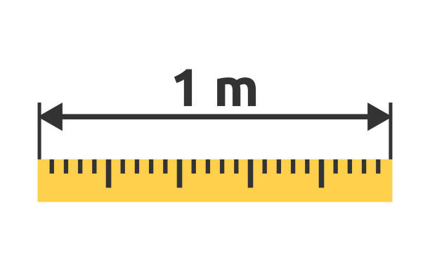 Yellow ruler, 1 m Yellow ruler with 1 m dimension line. Social distancing, coronavirus, covid-19 pandemic, measurement, school, drawing and construction concept. EPS 8 vector illustration, no transparency, no gradients length stock illustrations