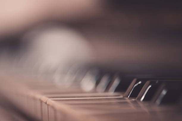 piano keys closeup - piano piano key orchestra close up imagens e fotografias de stock