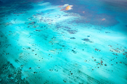 Image taken from a microlight of the magnificent, turquoise, pristine coral reef of Ningaloo Reef, Western Australia