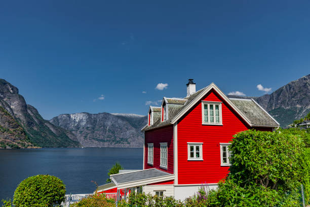 View at fjord with the beautiful mountain. The beautiful nature of Norway