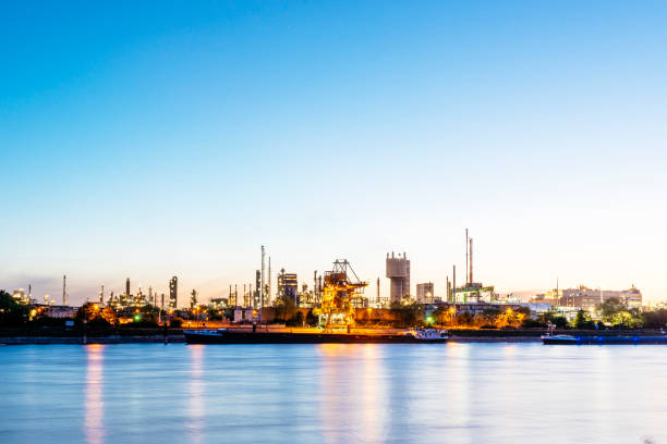 Ludwigshafen, Rhineland-Palatinate/ Germany - april 20 2020: BASF plants at an inland port on the Rhine. BASF in Ludwigshafen is the largest chemical location worldwide