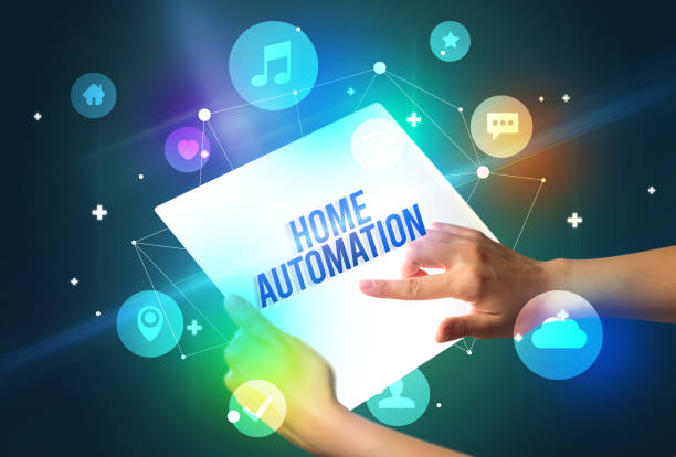 istock Holding futuristic tablet, new media concept 1220151186