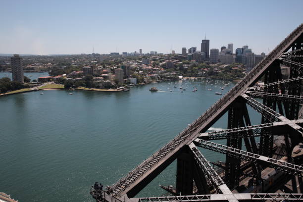 istock People climbing on Sydney Harbour Bridge and Sydney Cityscape 1220151326