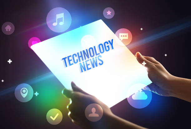 istock Holding futuristic tablet, new media concept 1220152417