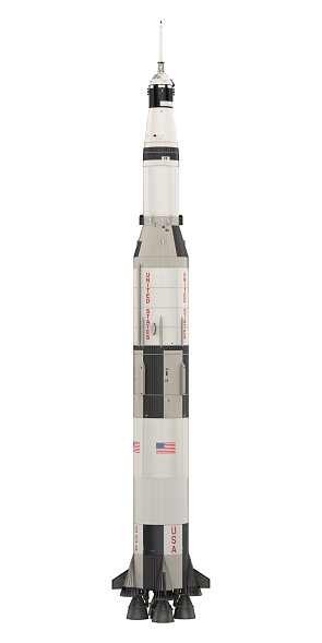 Saturn V Rocket isolated on white background. 3D render