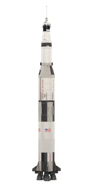 Saturn V Rocket isolated on white background. 3D render