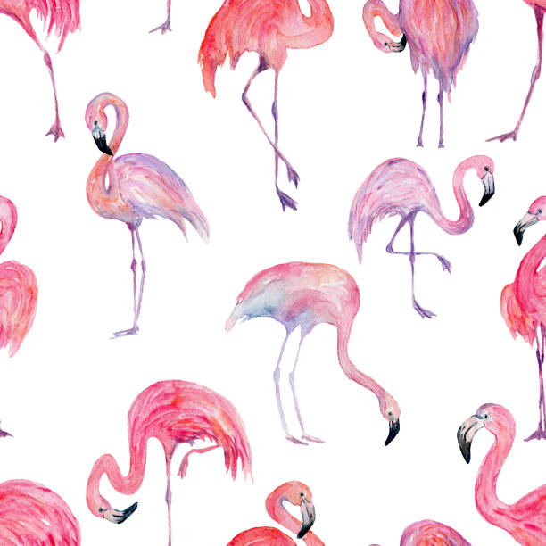 istock Watercolor seamless pattern of flamingo, for wedding cards, romantic prints, fabrics, textiles and scrapbooking. 1220156728