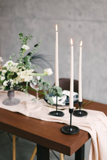 istock Table setting at a luxury wedding and Beautiful flowers in a vase on the table. 1220157867