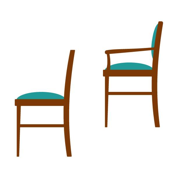 Vector illustration of set of classic design wooden chairs with soft upholstered fabric seat backrest wooden frame. Side view Vector illustration of set of classic design wooden chairs with soft upholstered fabric seat backrest wooden frame. Side view. Living dining room furniture backrest stock illustrations