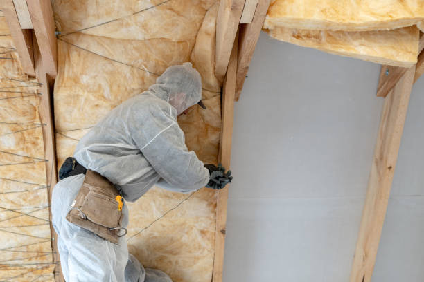 istock Professional worker in overalls working with rockwool insulation material 1220158955