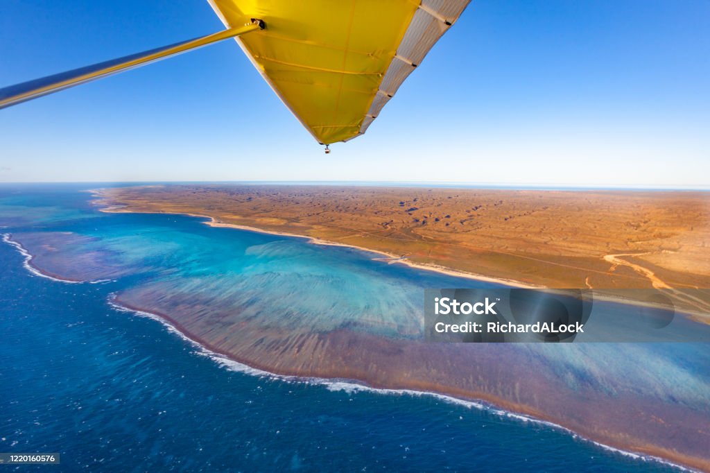 Ningaloo Reef,Aerial Shots - Western Australia Image taken from a microlight of the magnificent, turquoise, pristine coral reef of Ningaloo Reef, Western Australia Ningaloo Reef Stock Photo