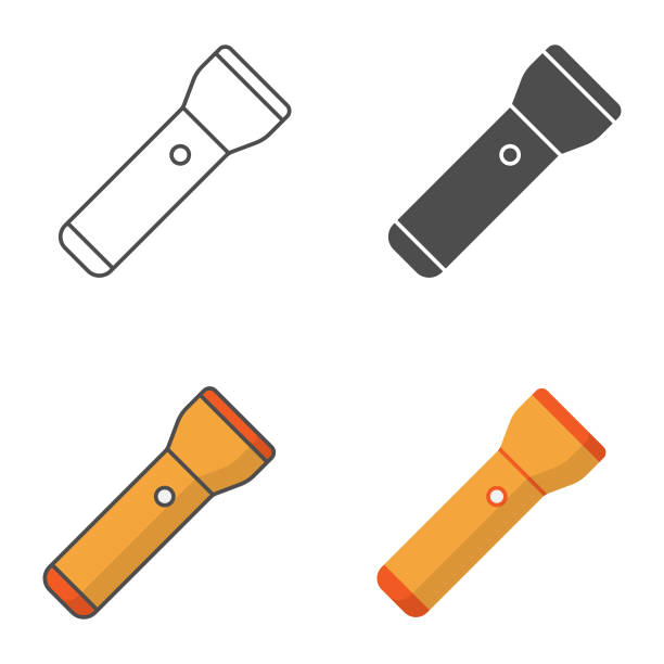 illustrazioni stock, clip art, cartoni animati e icone di tendenza di icona torcia set vector design. - flashlight