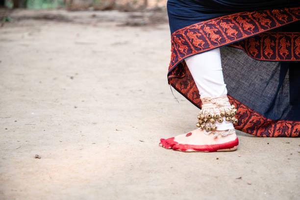 istock dance form indian classical feet with ghungru. close up, copy space. classical Indian culture and traditions 1220165354
