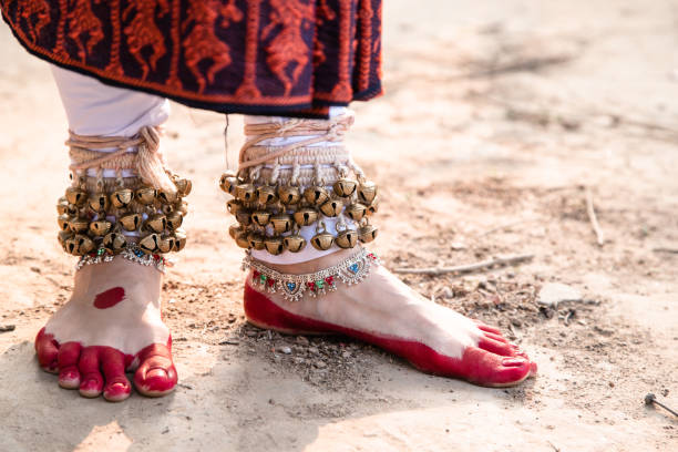 istock dance form indian classical feet with ghungru. close up, copy space. classical Indian culture and traditions 1220165414